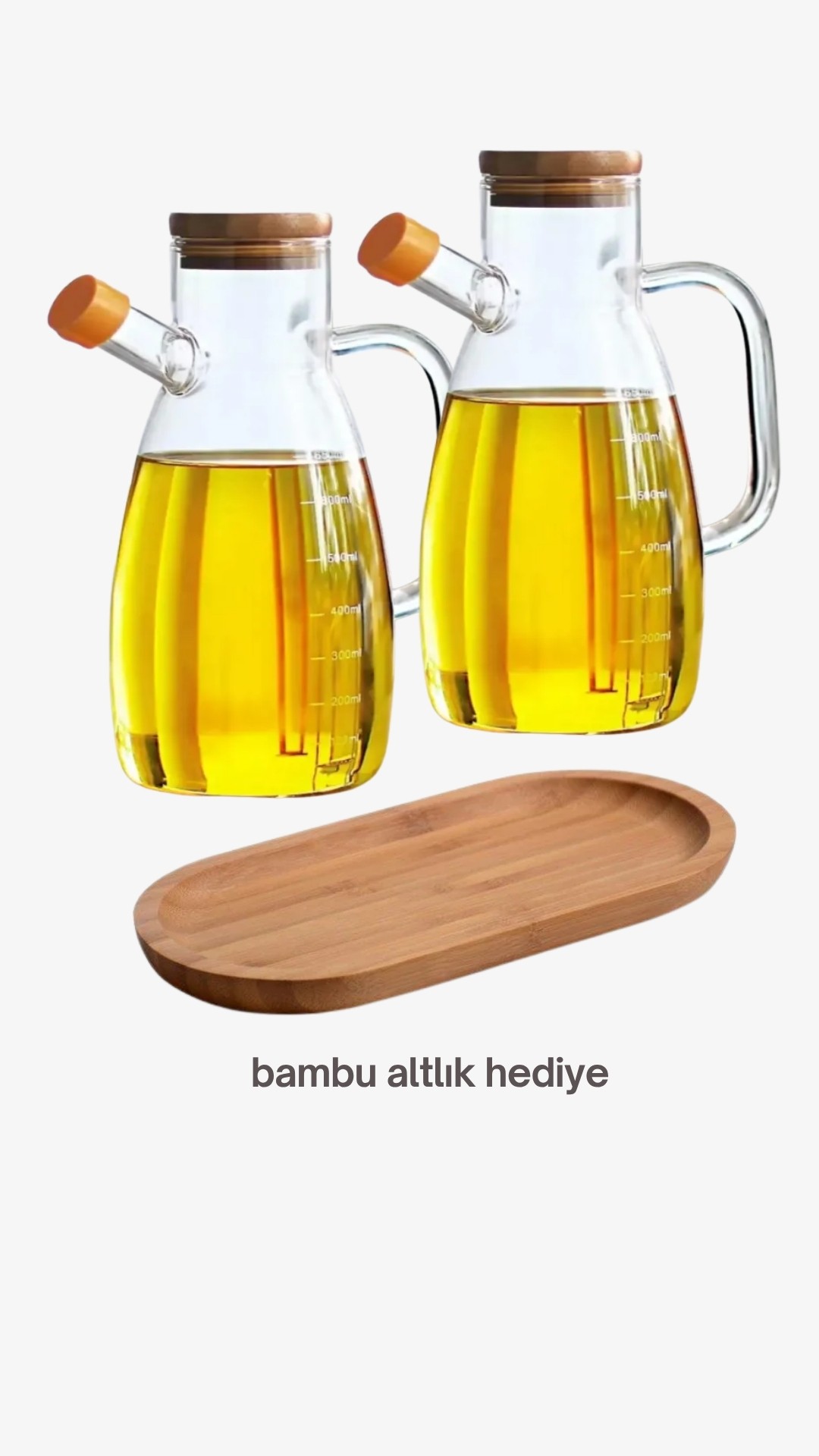 Bambu Kapaklı Cam Yağdanlık ve Sirkelik 3'lü Set