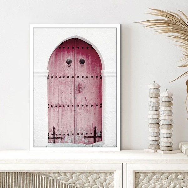 Pembe Ahşap Kapı 1 Çerçeve ve Poster -  M1072