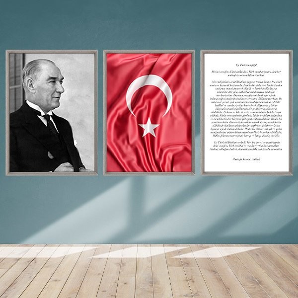 Atatürk & Gençliğe Hitabe & Bayrak Üçlü Çerçeve ve Poster Seti - ATA1003