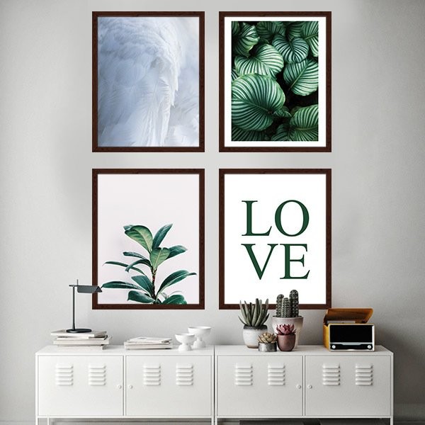 Yeşil Bitkiler, Love ve Tüy Çoklu Çerçeve Ve Poster Seti - K1017