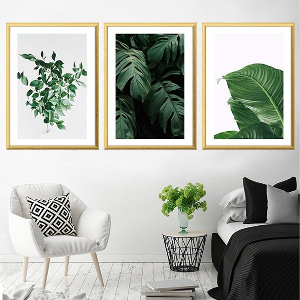 Monstera & Yaprak 1 Üçlü Çerçeve ve Poster Seti - YB1000