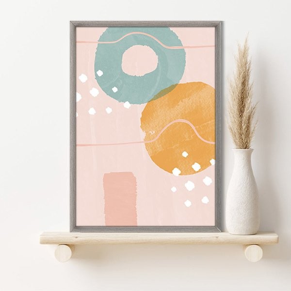 Turuncu - Pembe - Yeşil Soyut Desenler 2 Çerçeve ve Poster - SO1136