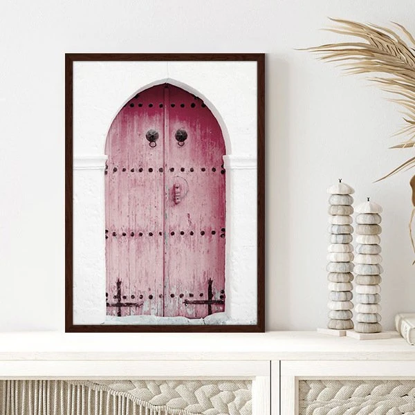 Pembe Ahşap Kapı 1 Çerçeve ve Poster -  M1072