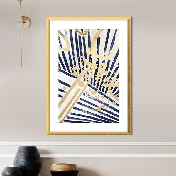 Mavi - Gold Geometrik Desenler 5 Çerçeve ve Poster - SO1117