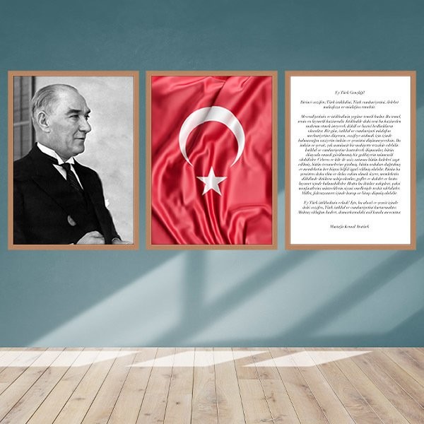 Atatürk & Gençliğe Hitabe & Bayrak Üçlü Çerçeve ve Poster Seti - ATA1003