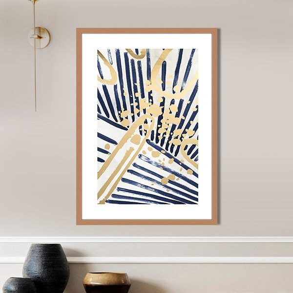 Mavi - Gold Geometrik Desenler 5 Çerçeve ve Poster - SO1117