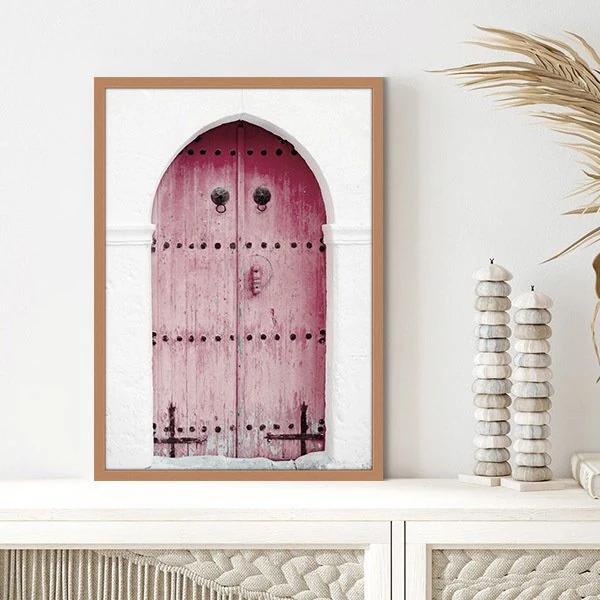 Pembe Ahşap Kapı 1 Çerçeve ve Poster -  M1072