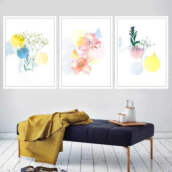 Geometrik Desenli Bitkiler Üçlü Çerçeve ve Poster Seti - B1052