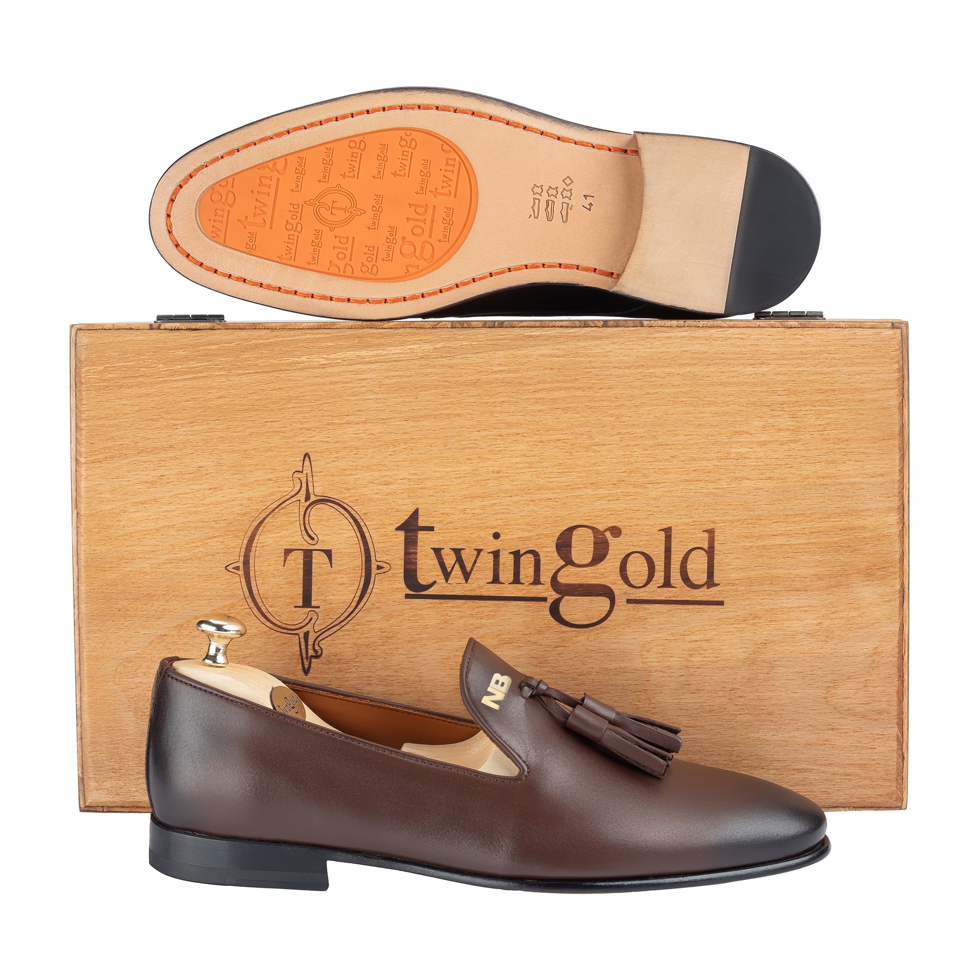 Twingold Kişiye Özel %100 Antik Deri Püsküllü Erkek Ayakkabı - Kahverengi