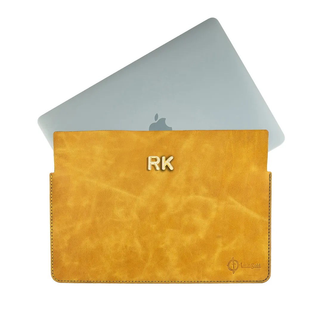Twingold Kişiye Özel %100 Deri Rainbow Macbook Kılıfı - Hardal Sarısı