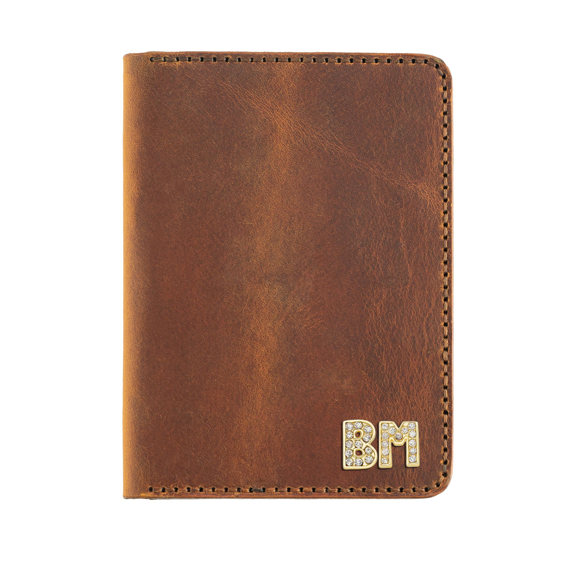 Twingold Personalised Crazy Leather Passport Cover - Tan