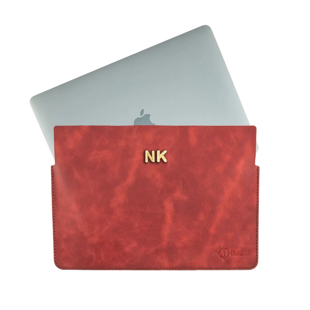 Twingold Kişiye Özel %100 Deri Rainbow Macbook Kılıfı - Kırmızı