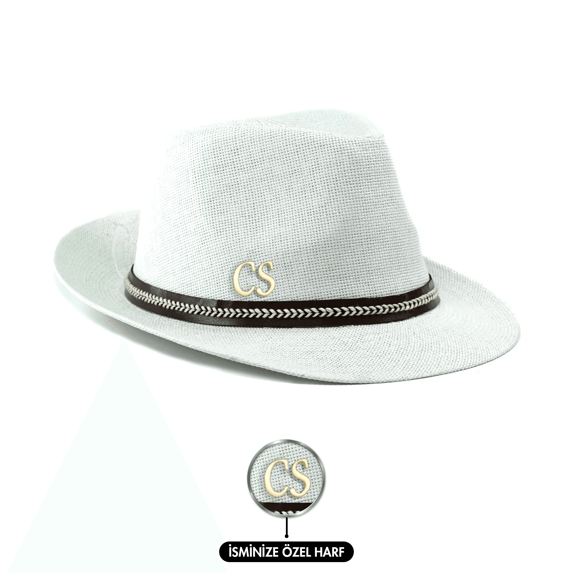 Twingold Kişiye Özel Hasır Fötr Şapka - Beyaz