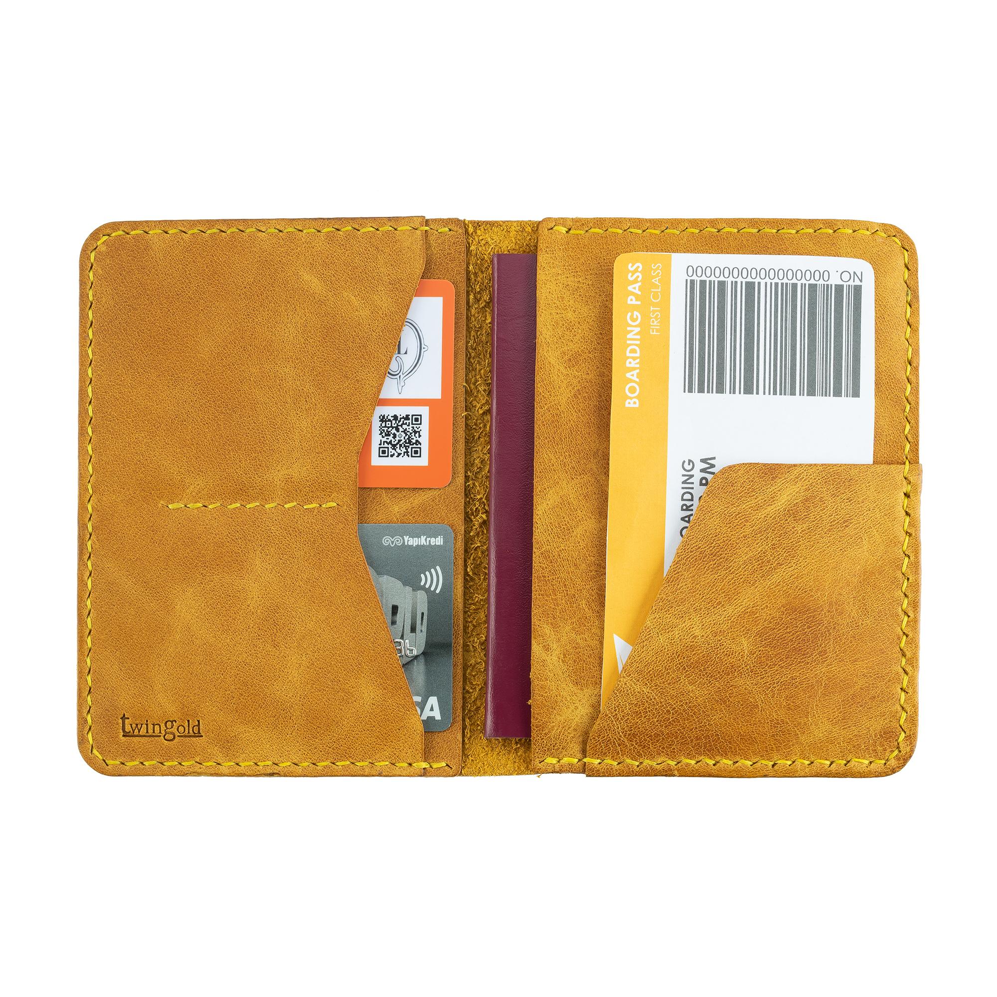 Twingold Kişiye Özel %100 Deri Rainbow Pasaport Kılıfı - Hardal Sarısı