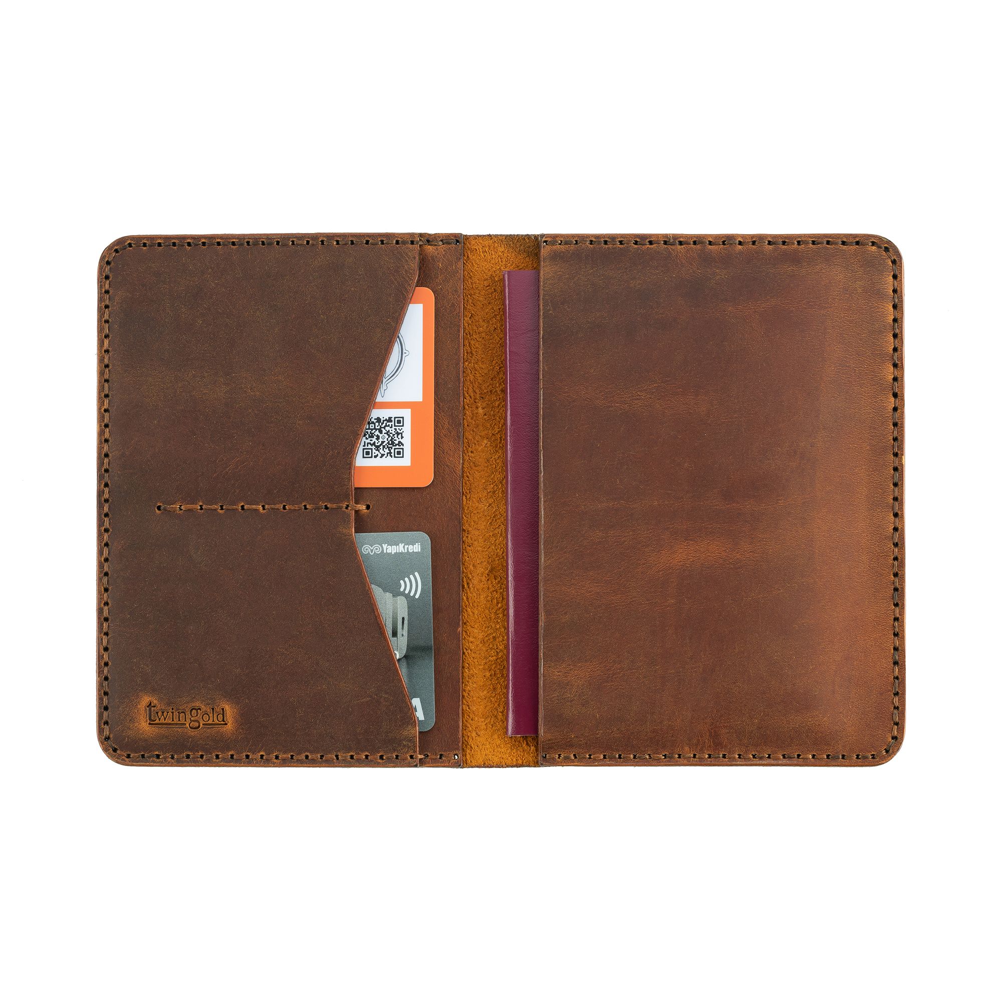 Twingold Personalised Crazy Leather Passport Cover - Tan