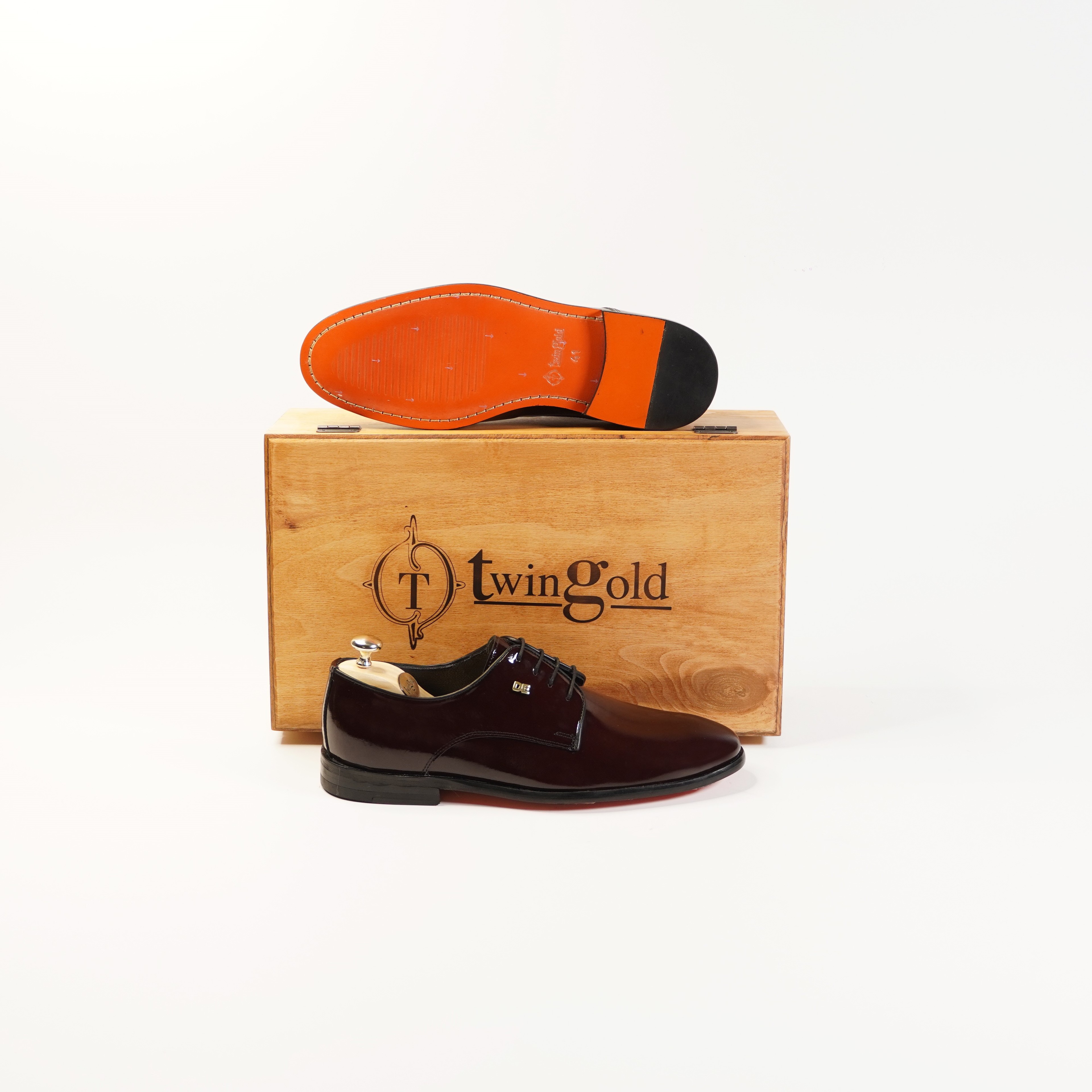 Twingold Kişiye Özel %100 Deri Bağcıklı Rugan Erkek Ayakkabı - Bordo