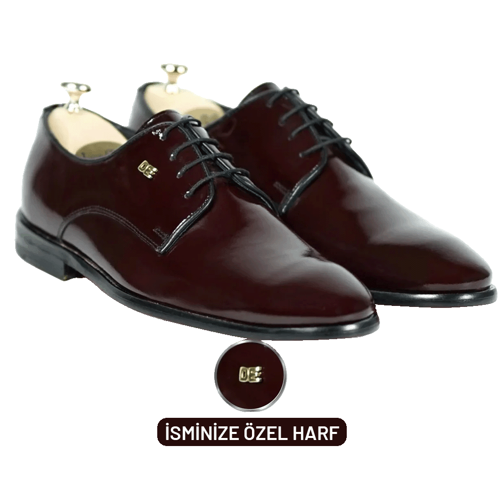 Twingold Personalised Laced Patent  Leather  Men Shoe - Claret Red