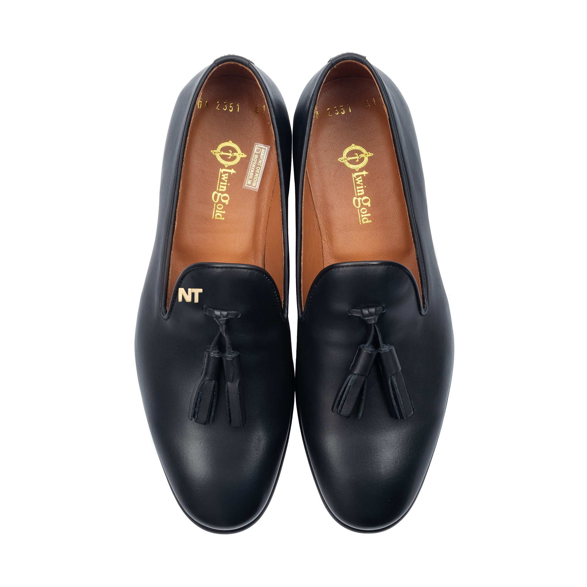 Twingold Kişiye Özel %100 Antik Deri Püsküllü Erkek Ayakkabı - Siyah