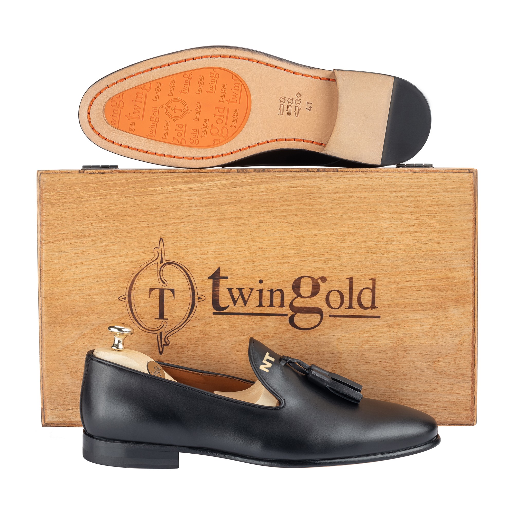 Twingold Kişiye Özel %100 Antik Deri Püsküllü Erkek Ayakkabı - Siyah