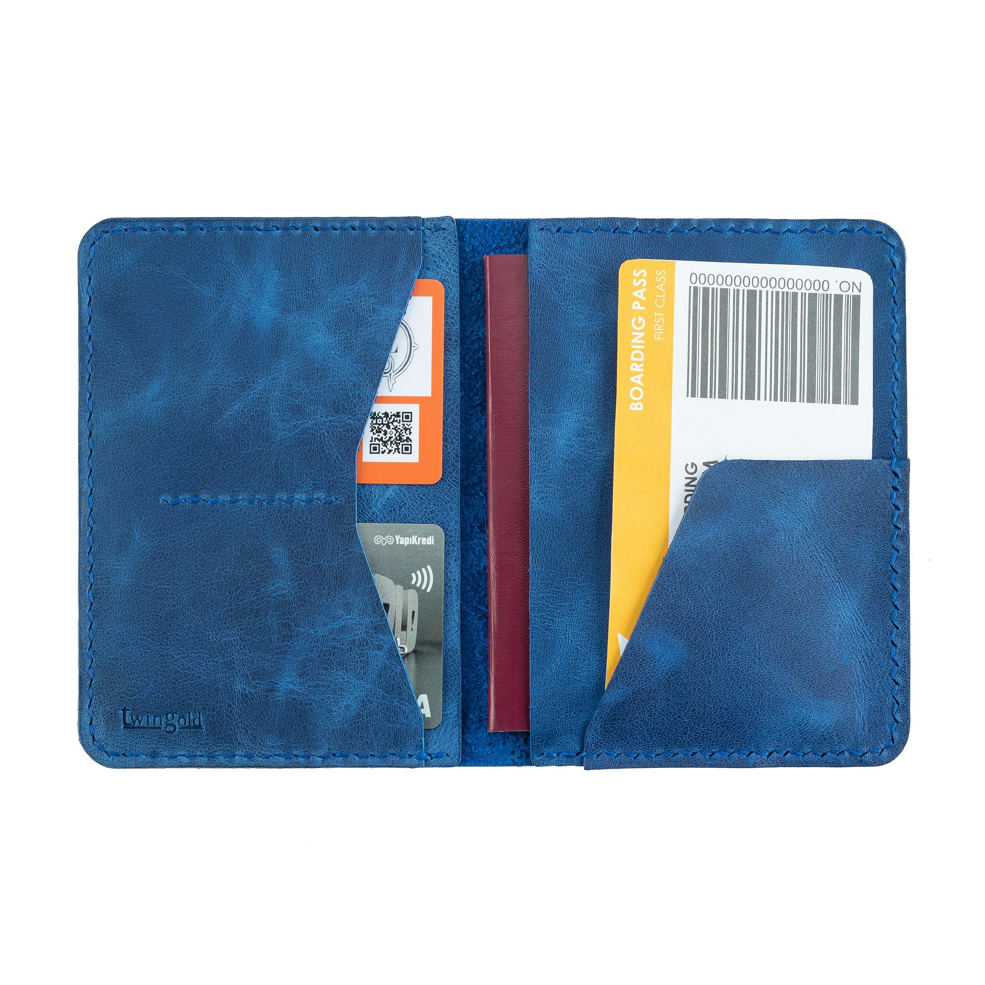 Twingold Personalised Leather Passport Cover - Sax Blue