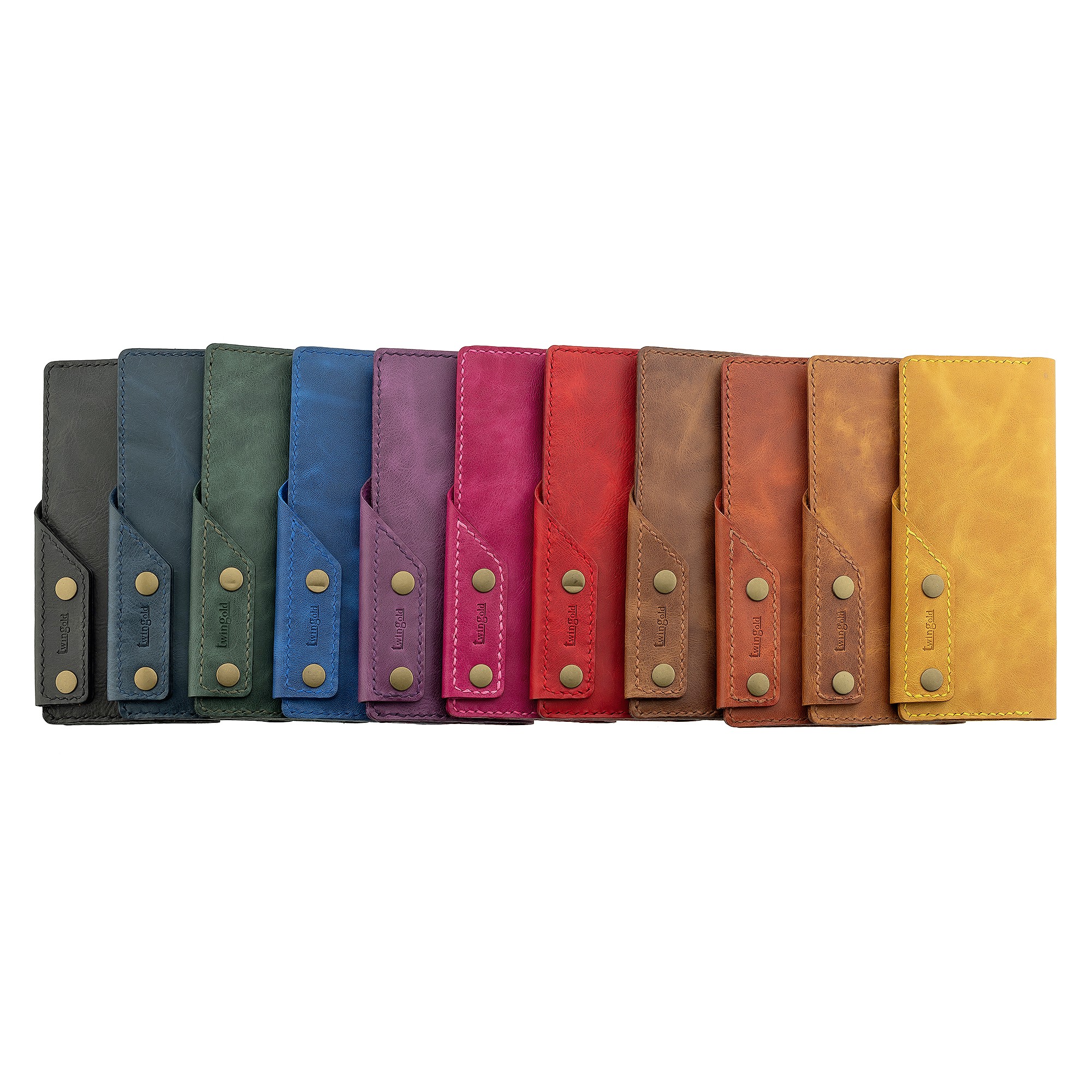 Twingold Kişiye Özel %100 Deri Rainbow Çıtçıtlı Uzun Cüzdan - TWGR204 - Lacivert