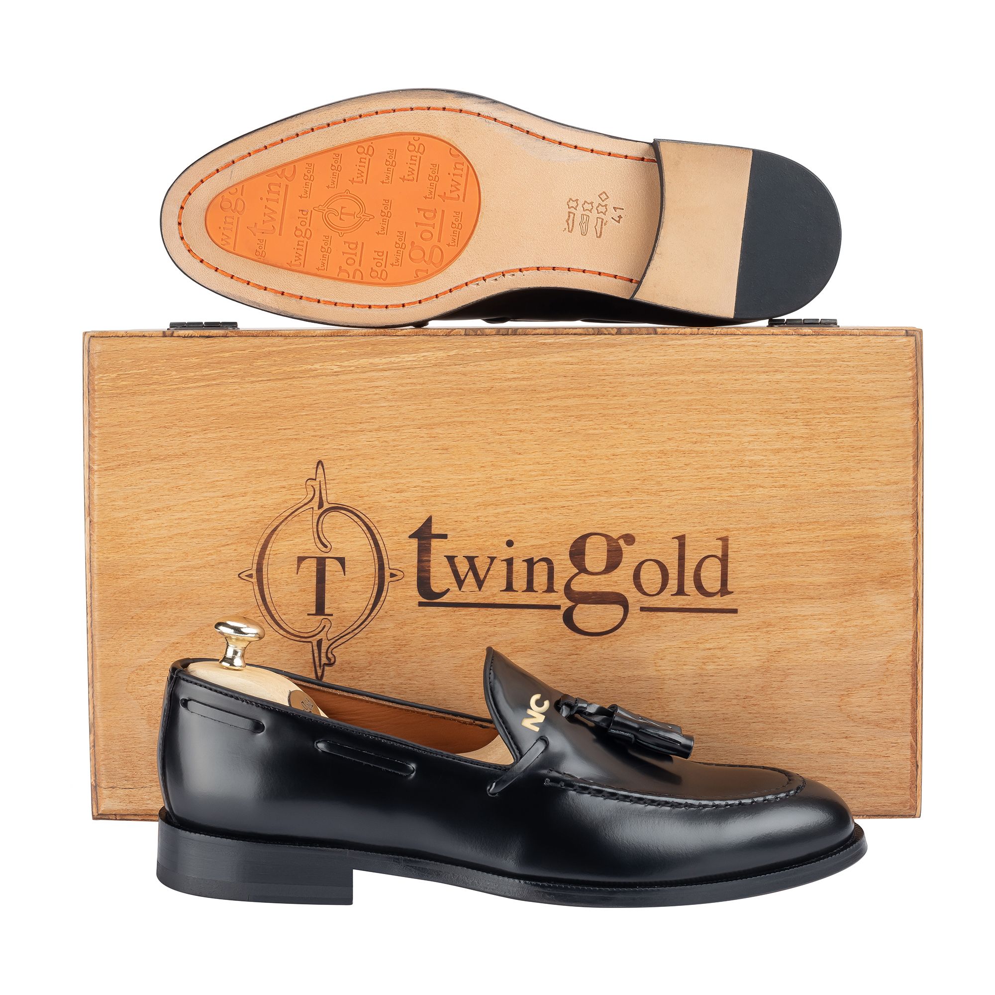Twingold Kişiye Özel %100 Açma Deri Püsküllü Erkek Ayakkabı - Siyah
