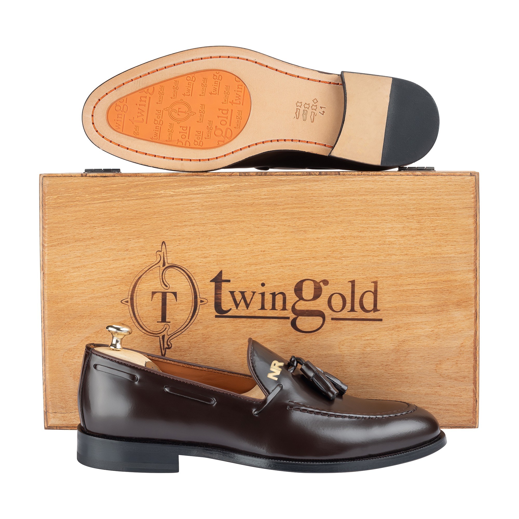 Twingold Kişiye Özel %100 Açma Deri Püsküllü Erkek Ayakkabı - Kahverengi