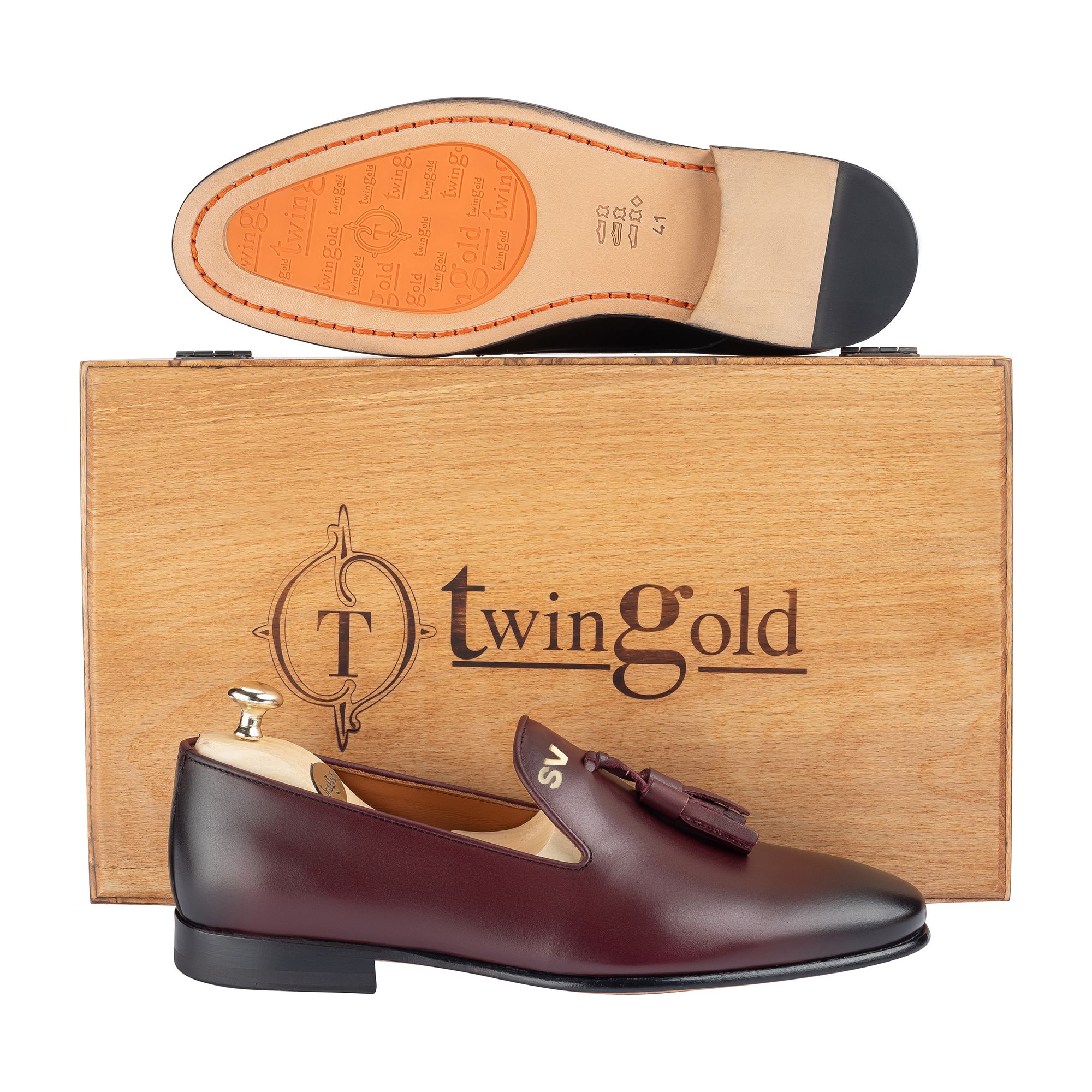 Twingold Kişiye Özel %100 Antik Deri Püsküllü Erkek Ayakkabı - Bordo