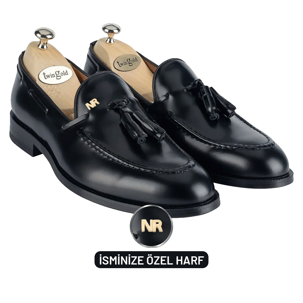 Twingold Personalised Fringed Open Leather  Men Shoe - Black