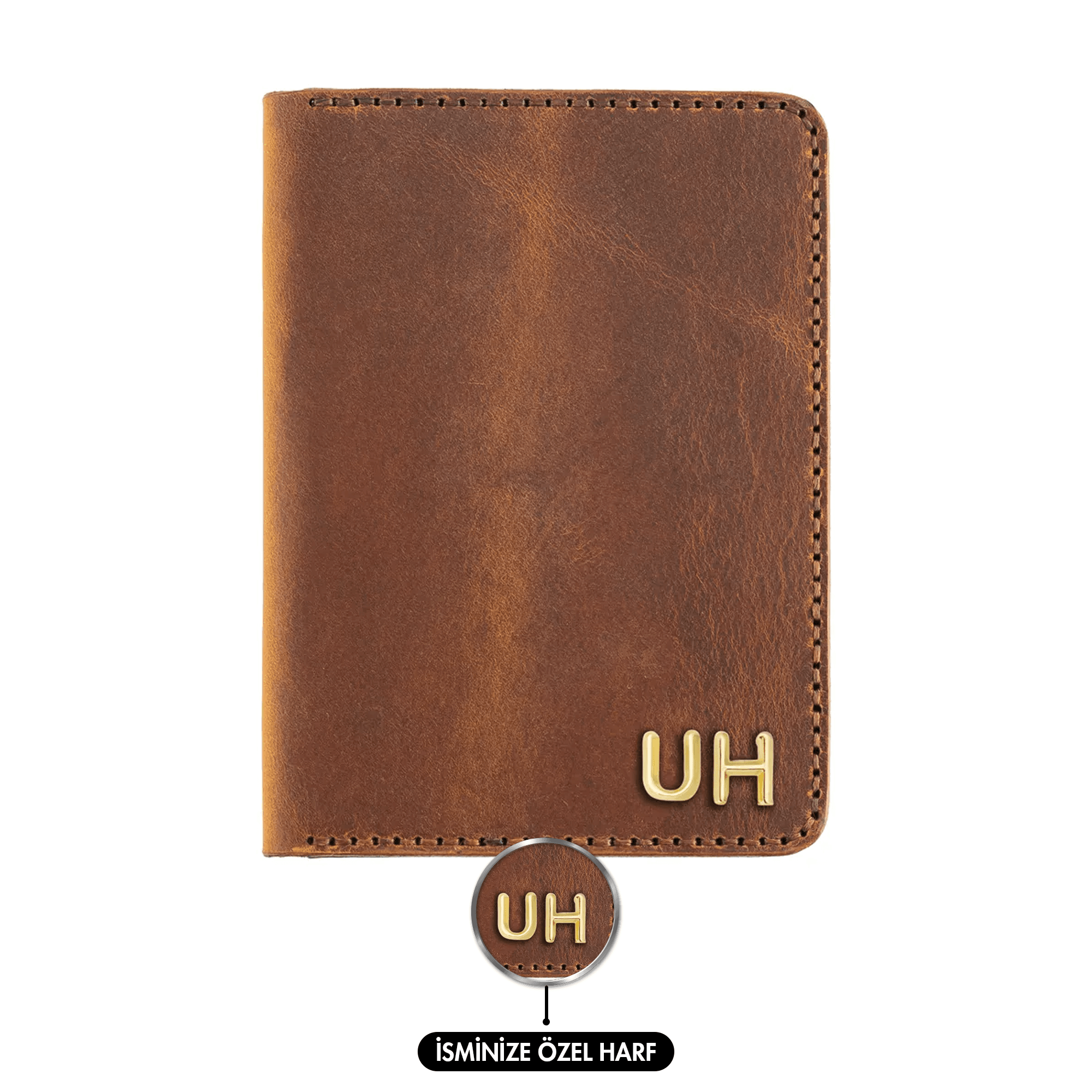 Twingold Personalised Crazy Leather Passport Cover - Tan