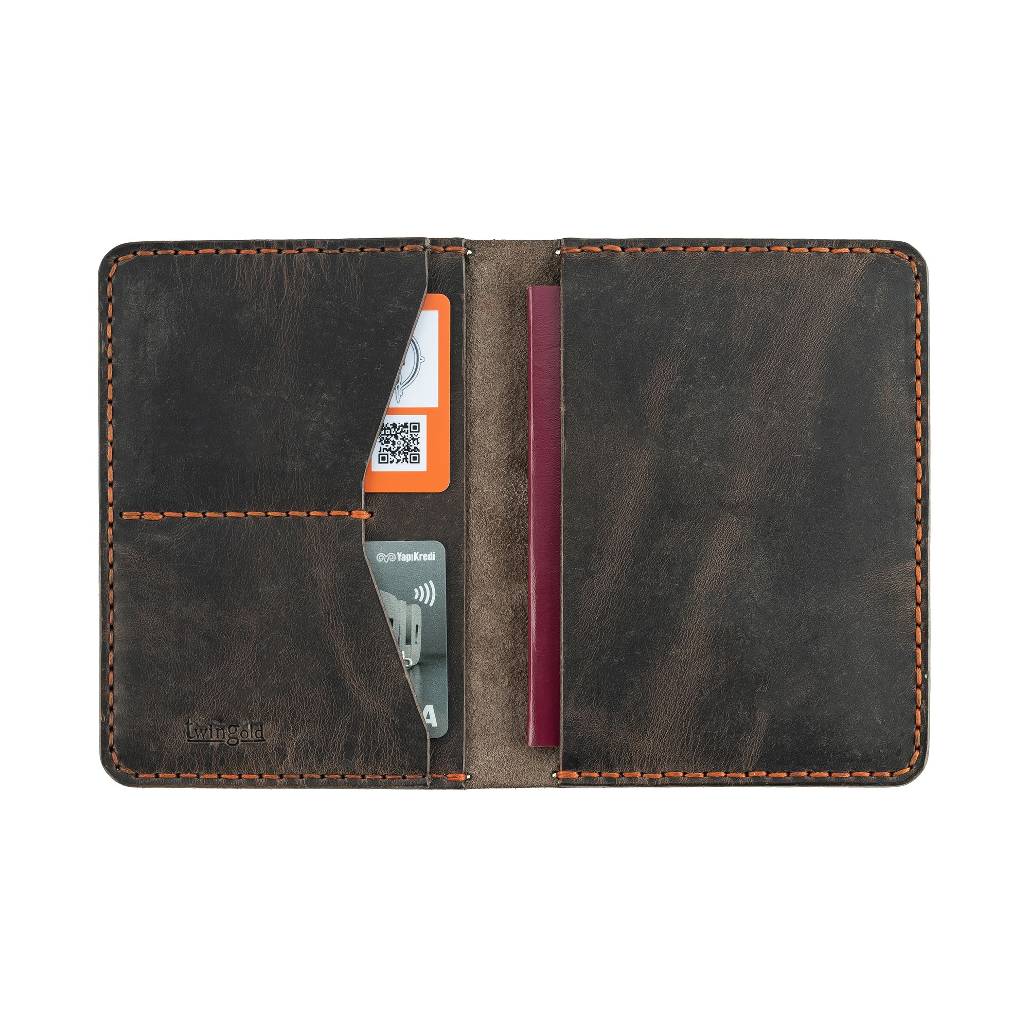 Twingold Personalised Crazy Leather Passport Cover - Brown