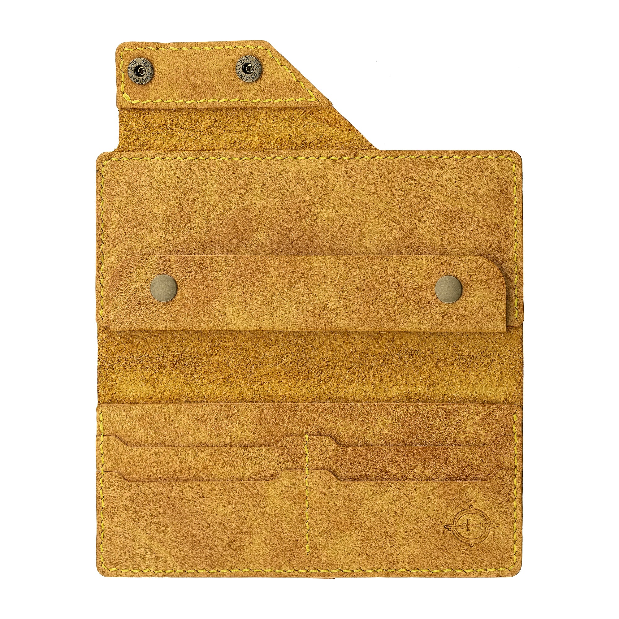 Twingold Kişiye Özel %100 Deri Rainbow Çıtçıtlı Uzun Cüzdan - Hardal Sarısı