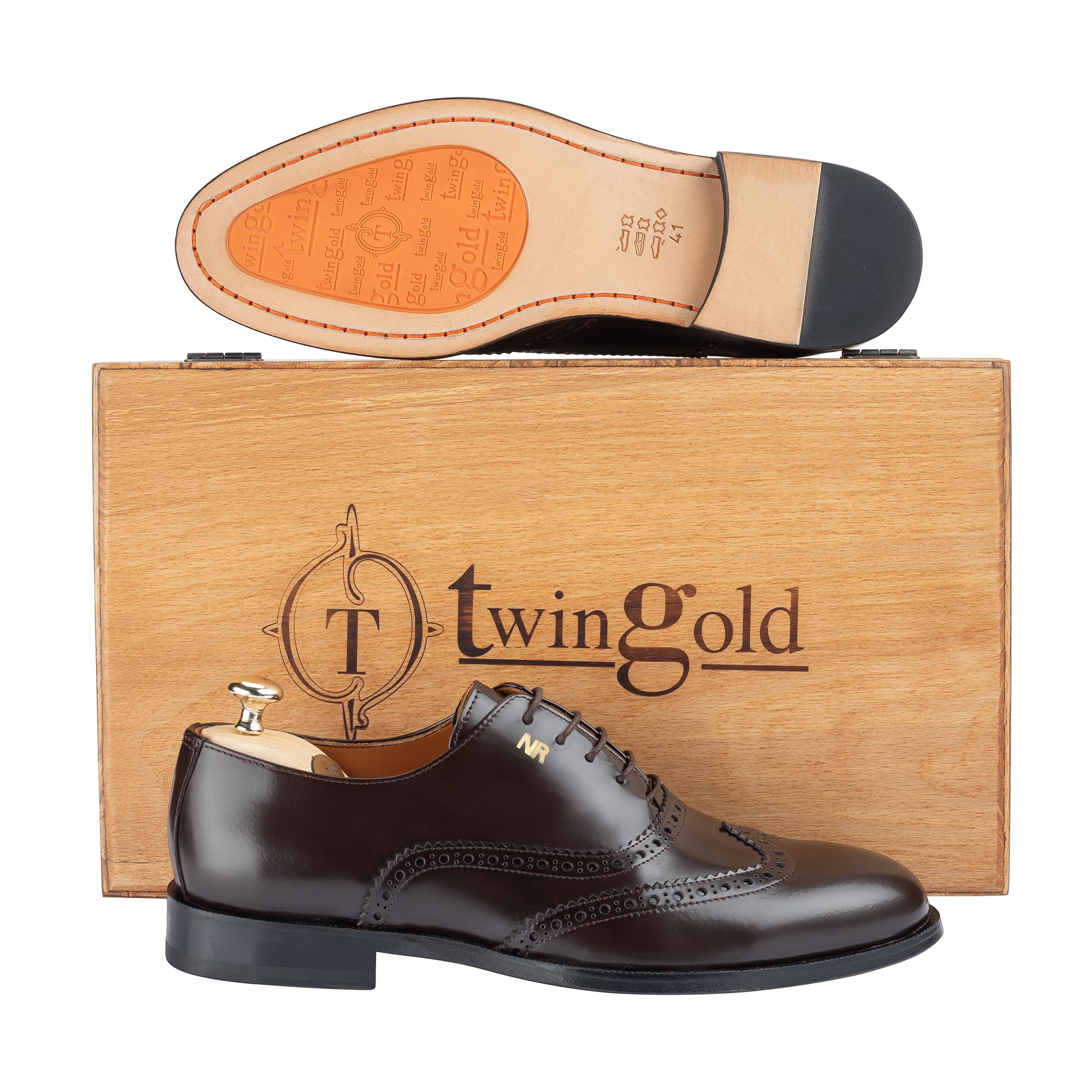 Twingold Kişiye Özel %100 Açma Deri Bağcıklı Erkek Ayakkabı - Kahverengi