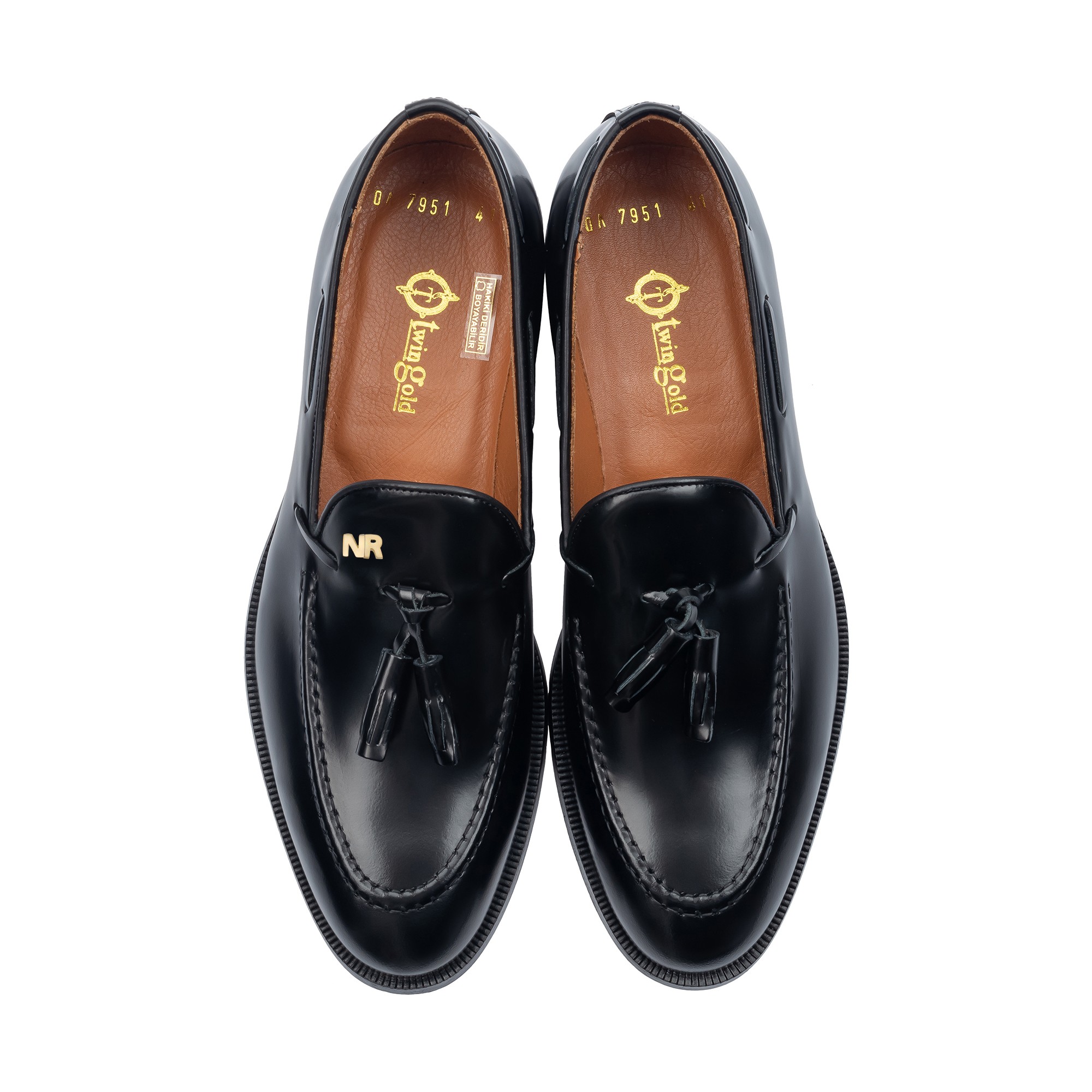 Twingold Kişiye Özel %100 Açma Deri Püsküllü Erkek Ayakkabı - Siyah