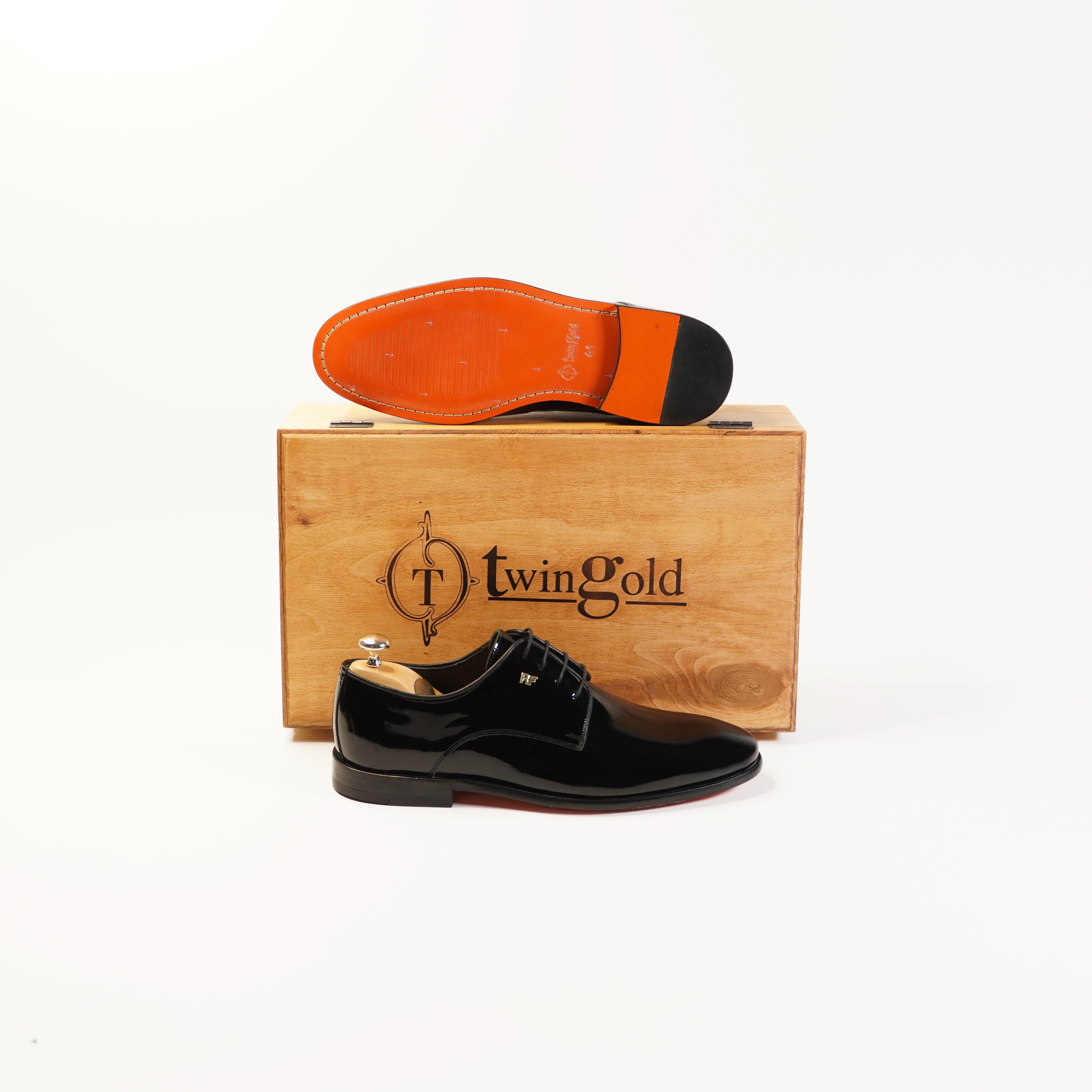 Twingold Kişiye Özel %100 Deri Bağcıklı Rugan Erkek Ayakkabı - Siyah