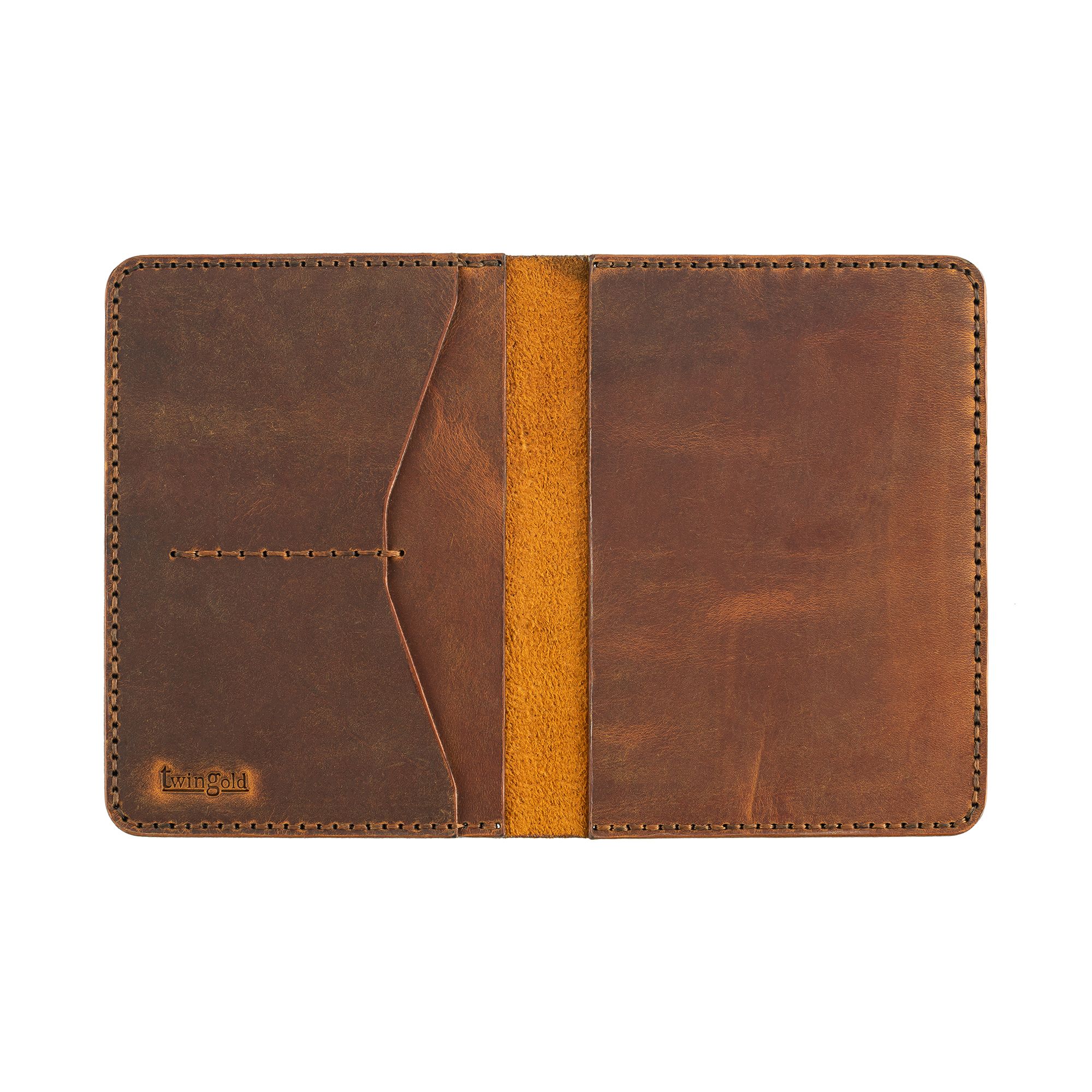 Twingold Personalised Crazy Leather Passport Cover - Tan