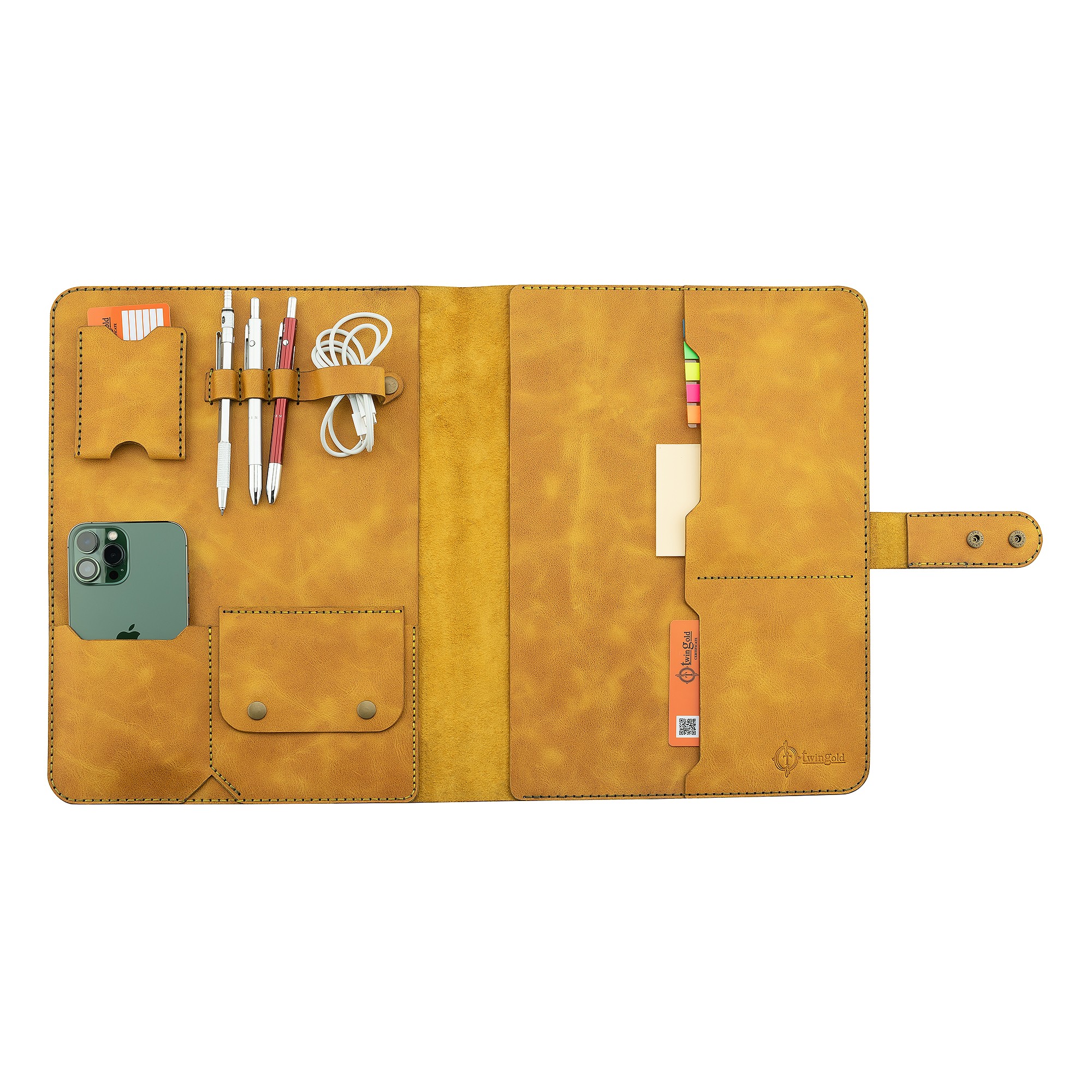 Twingold Kişiye Özel %100 Deri Rainbow iPad Organizer - Hardal Sarısı