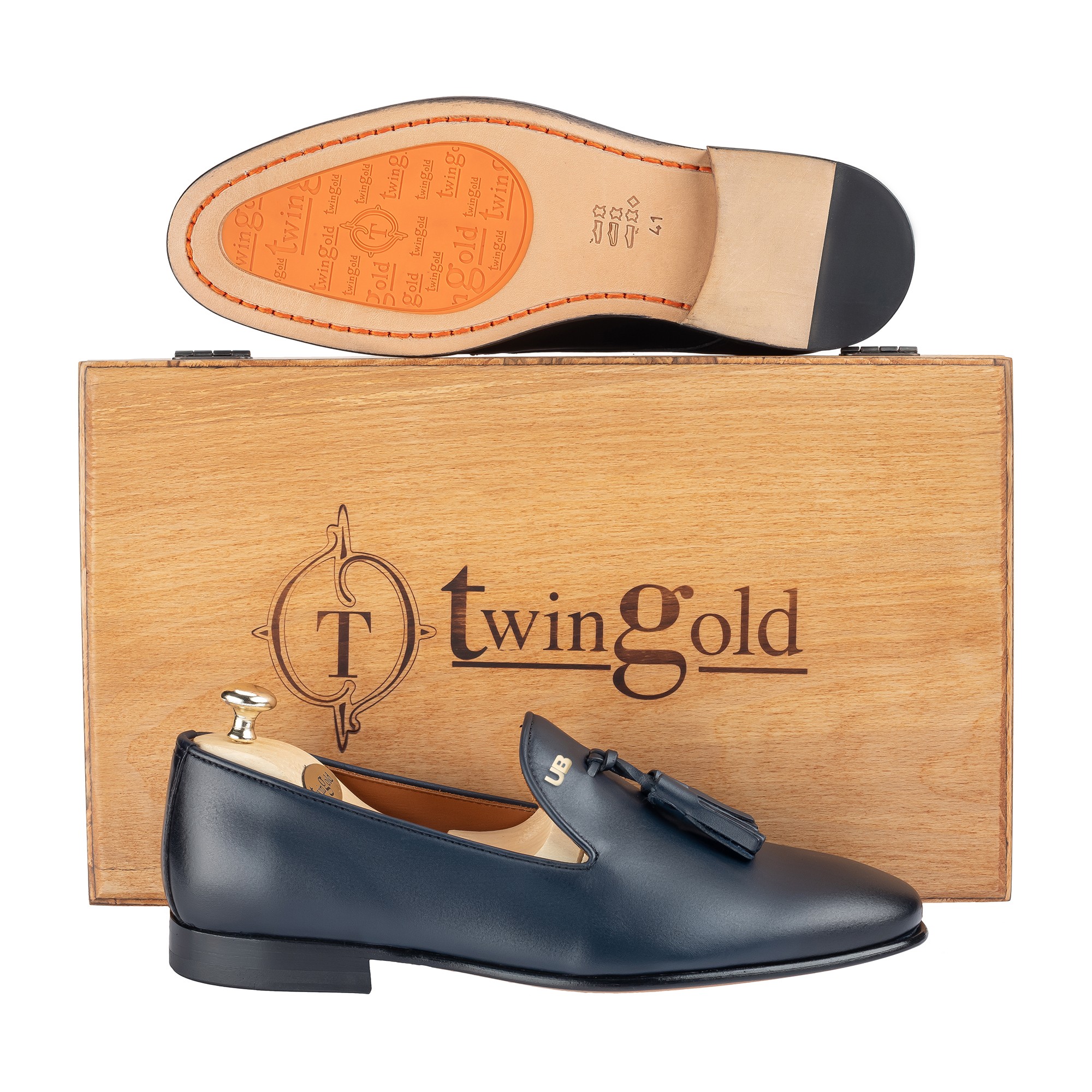 Twingold Kişiye Özel %100 Antik Deri Püsküllü Erkek Ayakkabı - Lacivert