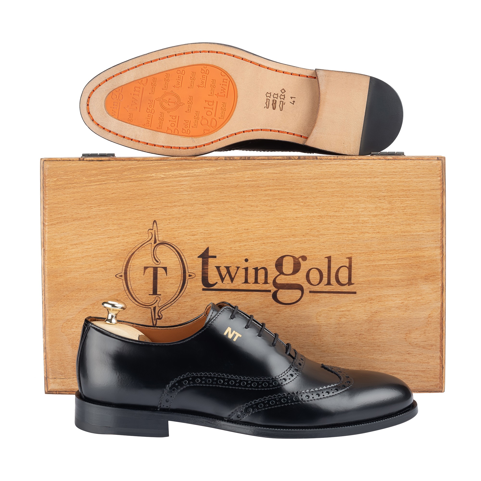 Twingold Kişiye Özel %100 Açma Deri Bağcıklı Erkek Ayakkabı - Siyah