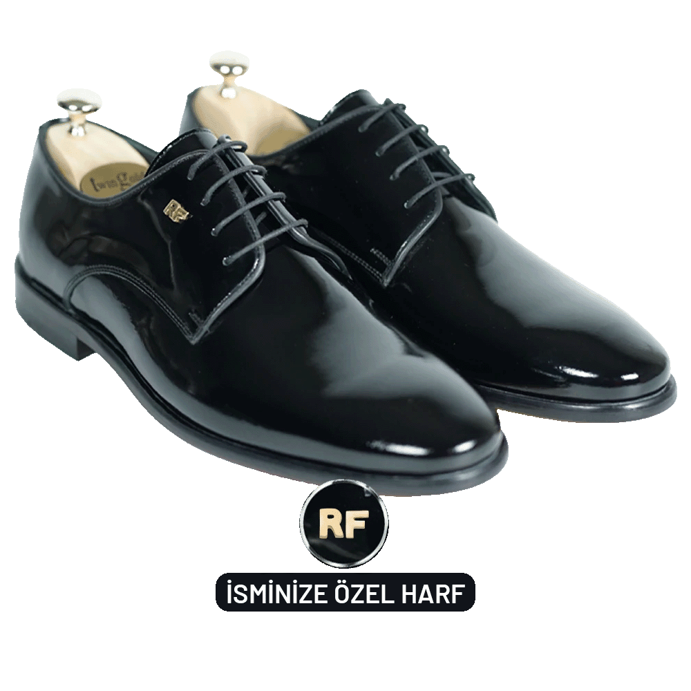 Twingold Personalised Laced Patent  Leather  Men Shoe - Black