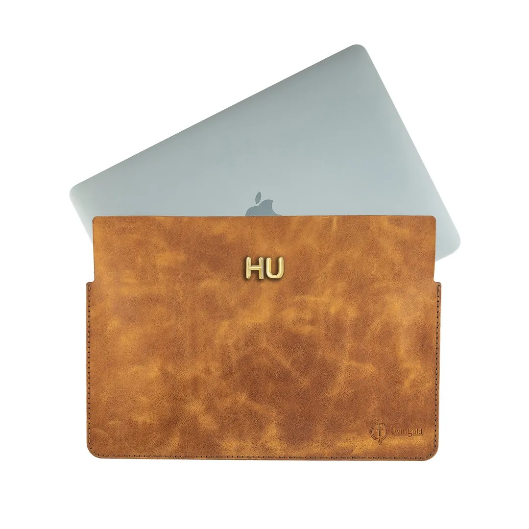 Twingold Personalised Leather iPad Macbook Case - Camel