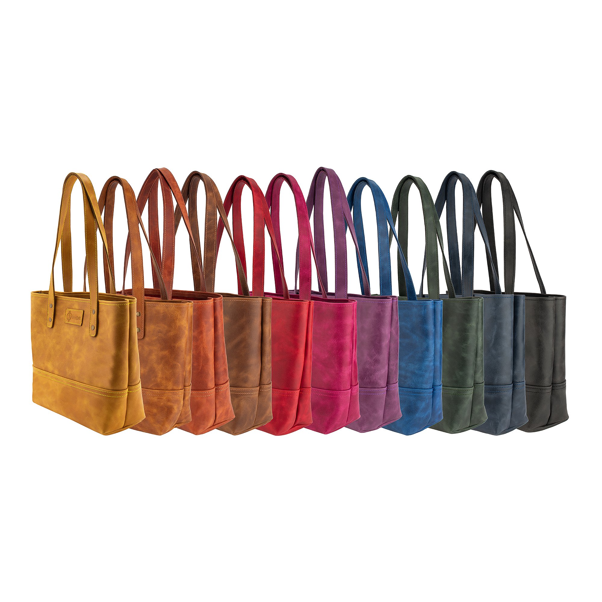 Twingold Kişiye Özel %100 Deri Rainbow Tote Bag - TWGR109 - Fuşya