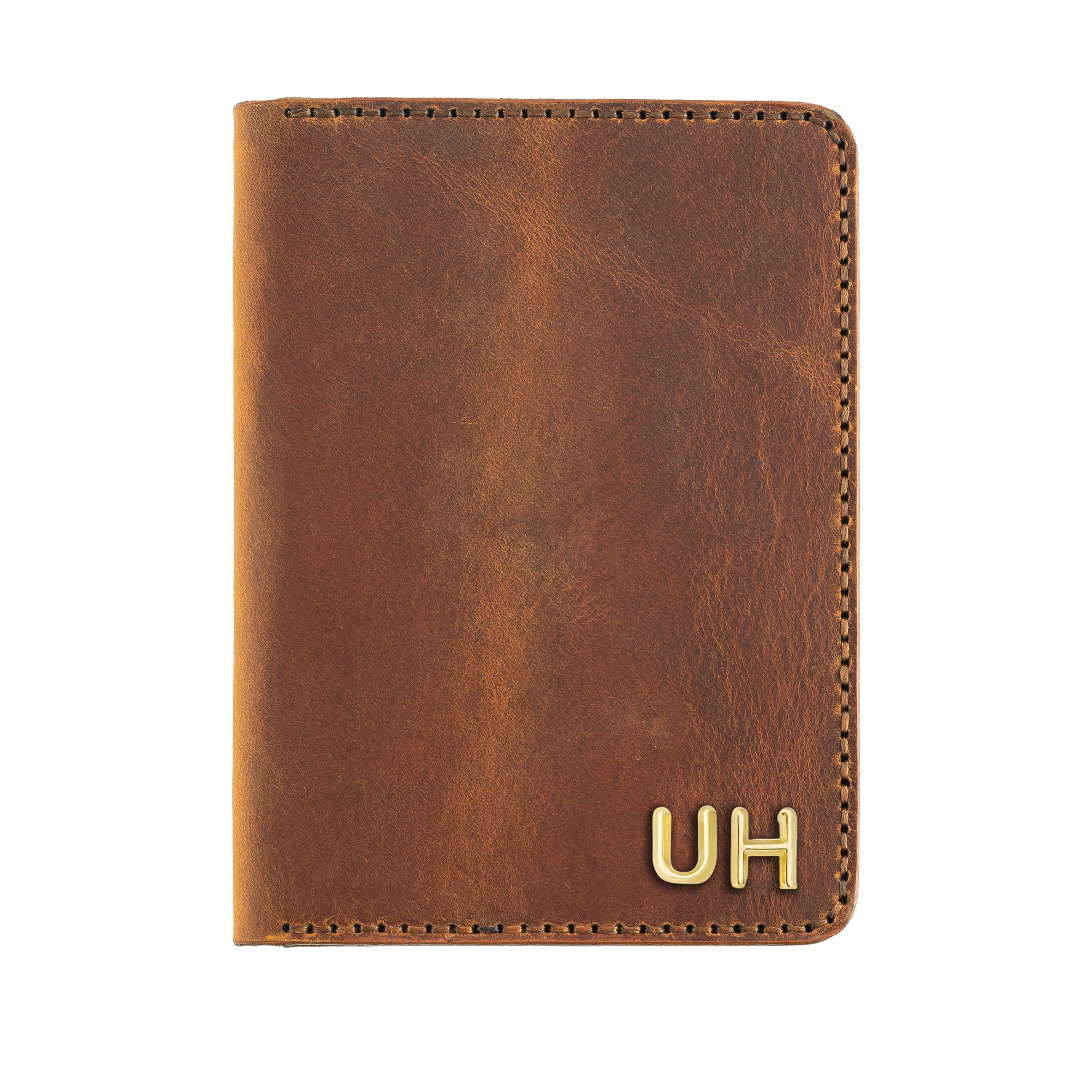 Twingold Personalised Crazy Leather Passport Cover - Tan