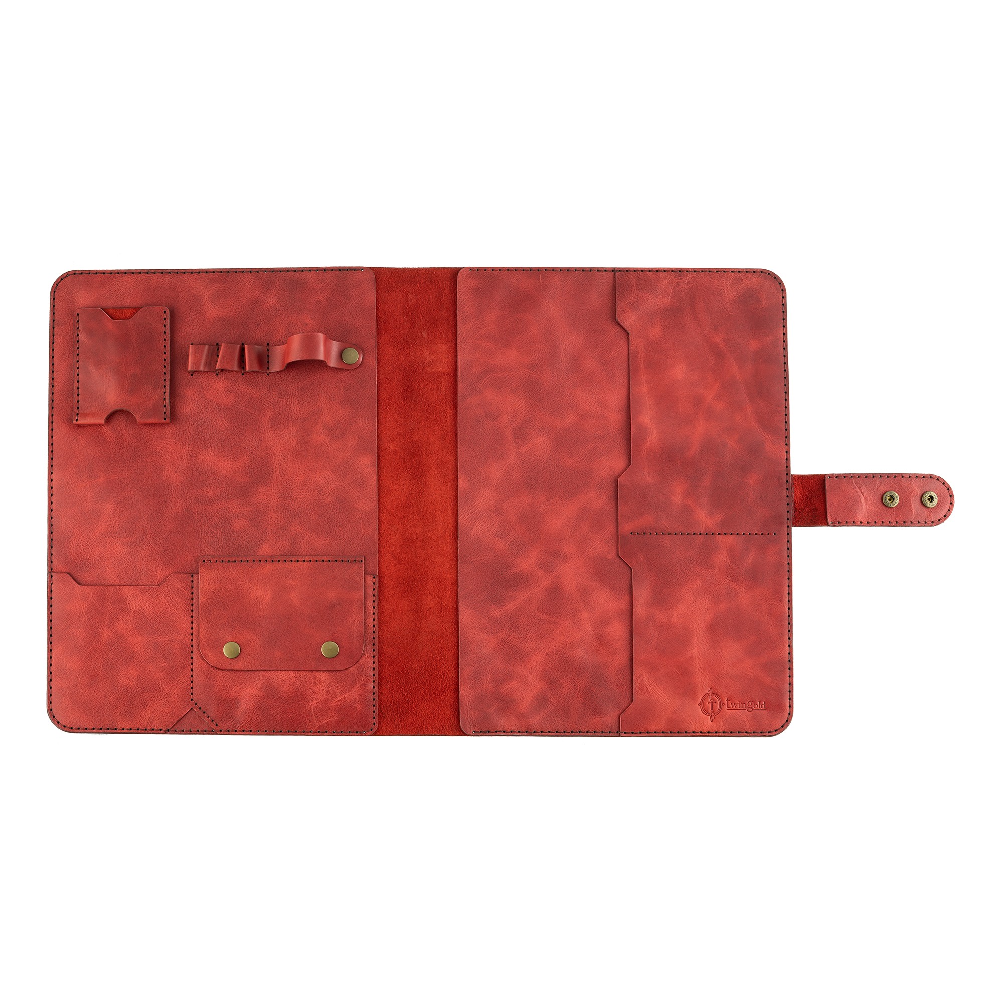 Twingold Kişiye Özel %100 Deri Rainbow iPad Organizer - Kırmızı