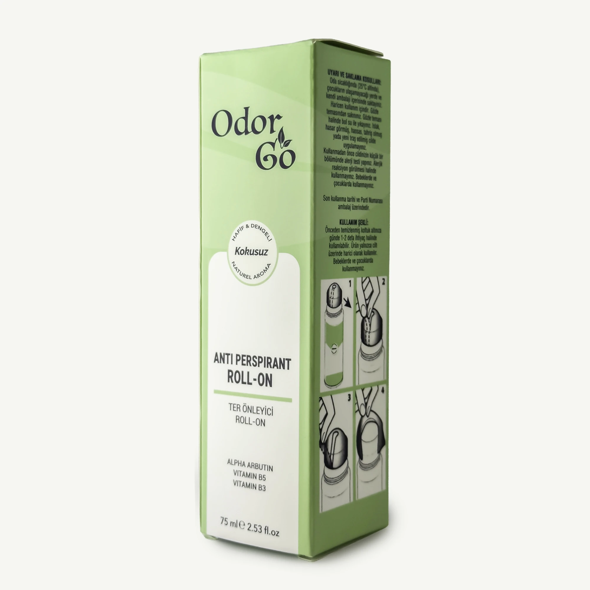 OdorGo Doğal Roll-On Deodorant Ter Kokusu Önleyici Leke Bırakmayan (Bitkisel/VEGAN) 75ml
