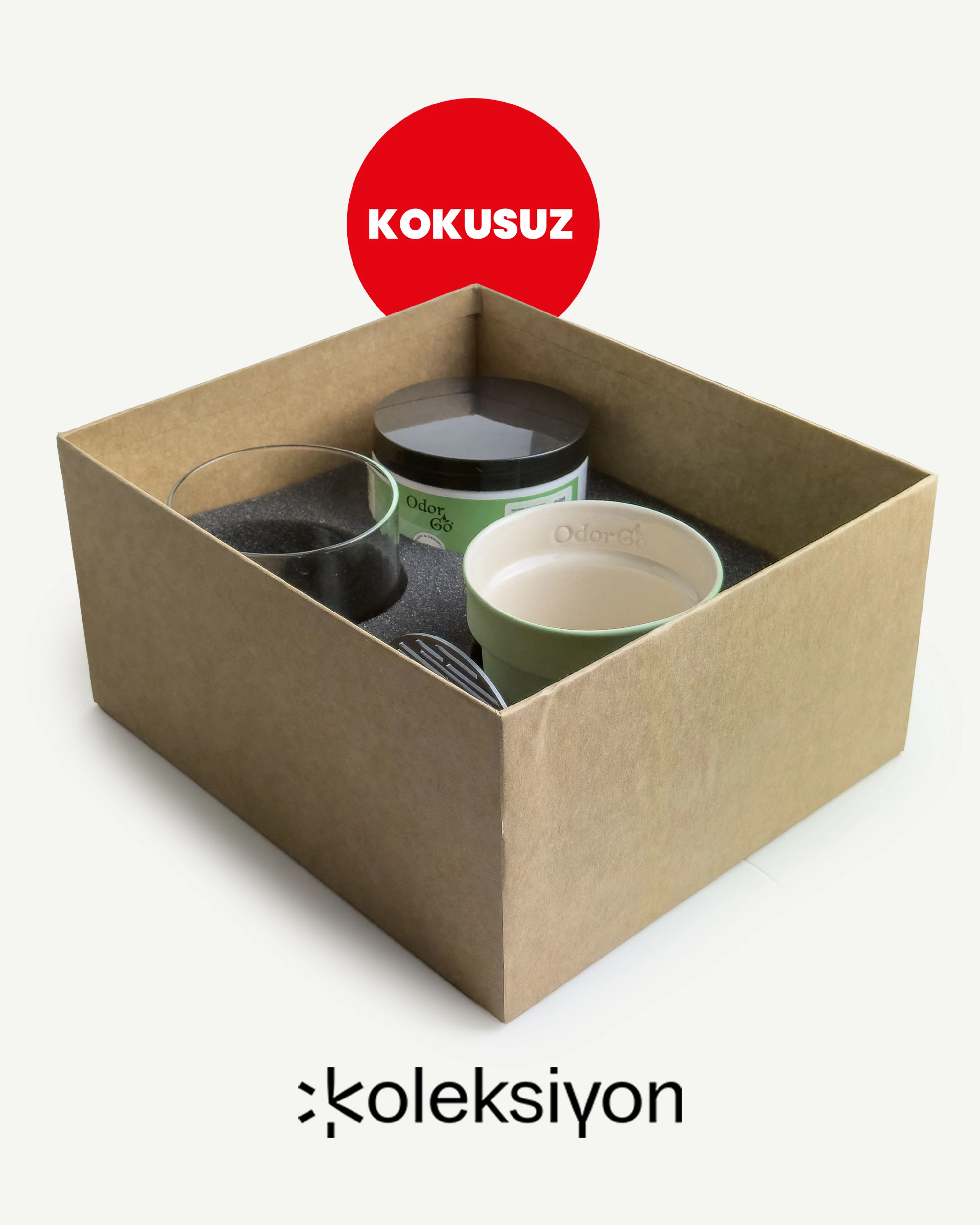 KOLEKSİYON - ODORGO Design Cam Stantlı Dekoratif Koku Yok Edici Jel - Bej