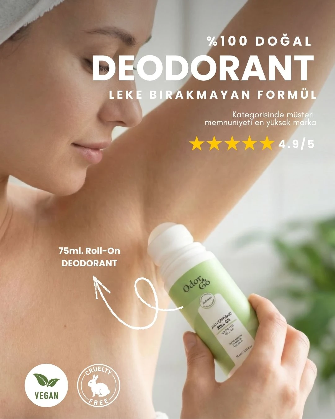 OdorGo Doğal Roll-On Deodorant Ter Kokusu Önleyici Leke Bırakmayan (Bitkisel/VEGAN) 75ml