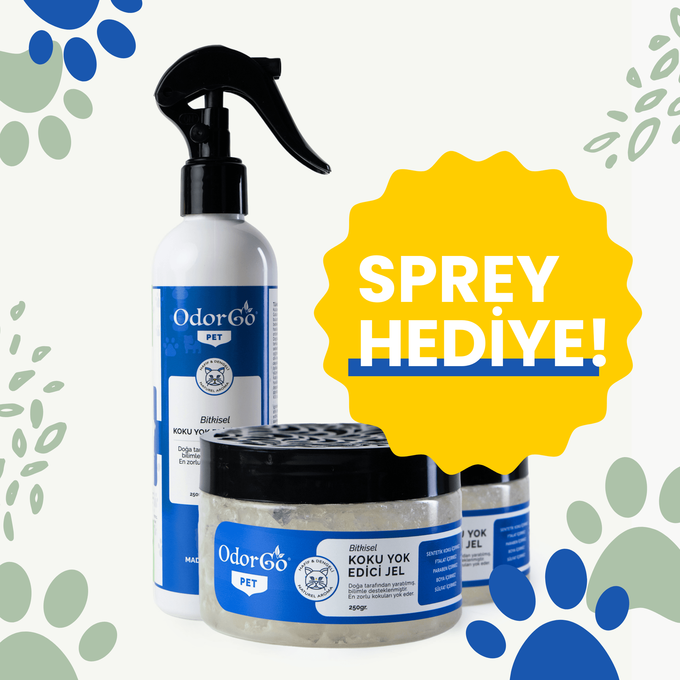 ODORGO Koku Giderici PET Seti (2 Jel + 1 Sprey)