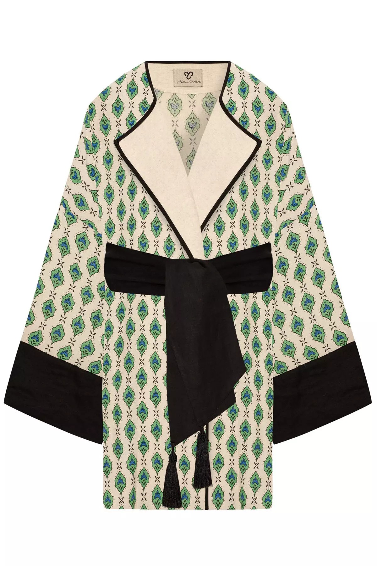 ZEMO Siyah Kol Detaylı Etnik Kimono