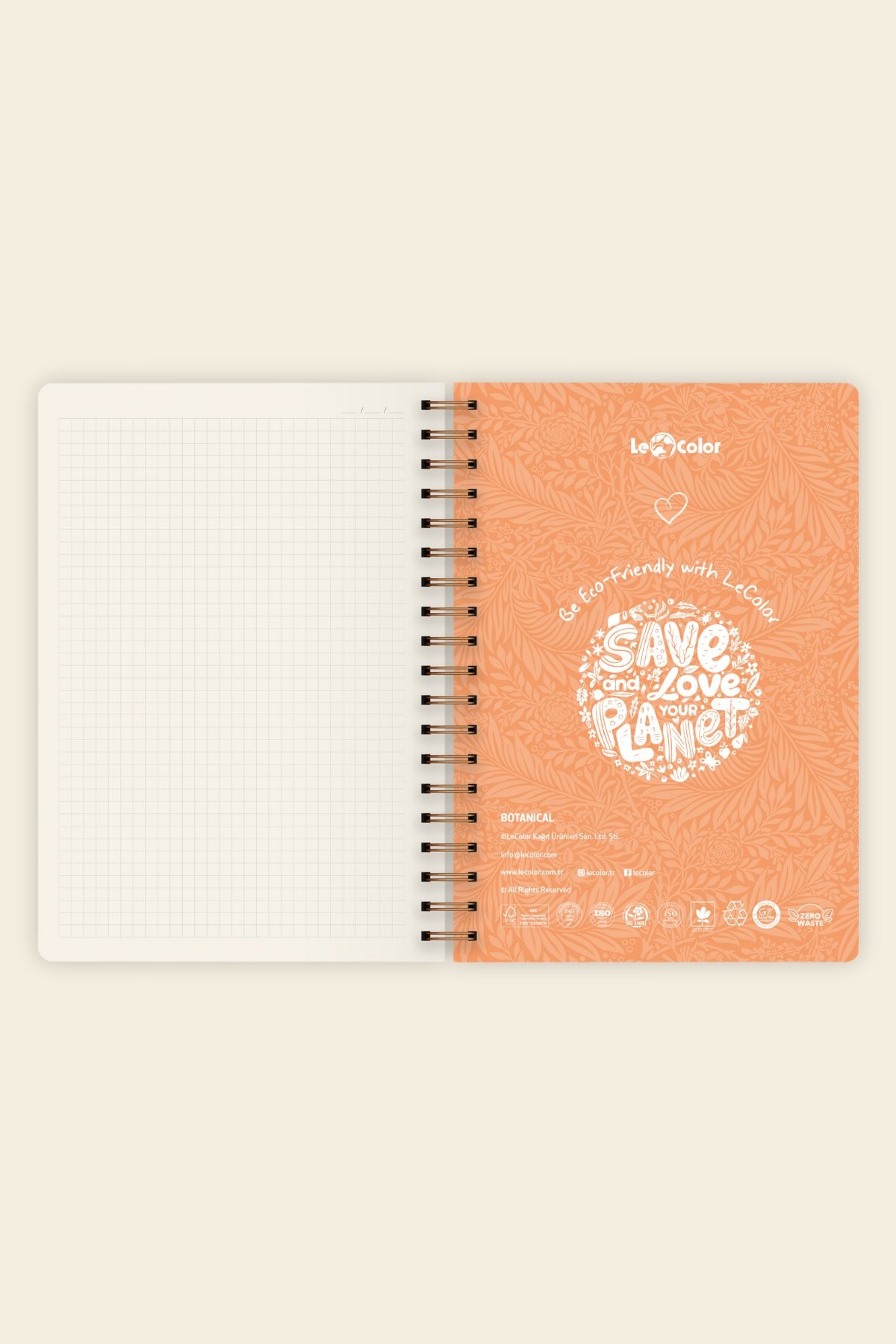 LE COLOR Botanical Spiralli Defter Kareli Kırmızı 